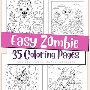 Disegni da colorare di zombi facili per bambini - Disegni da colorare divertenti di Halloween - Attività di zombi carine per ragazzi e ragazze - PDF stampabili per bambini