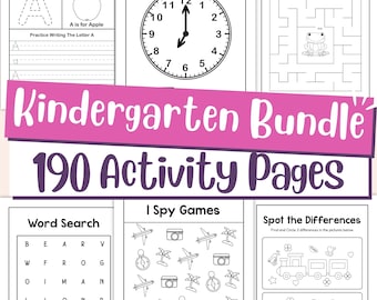 Kindergarten Worksheets Bundle for Kids – Printable Math, Reading, Tracing, Mazes, Coloring, Puzzles & Learning Games