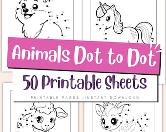 Animals Dot to Dot Worksheets: Connect the Dots Printable Activity (PDF Download)