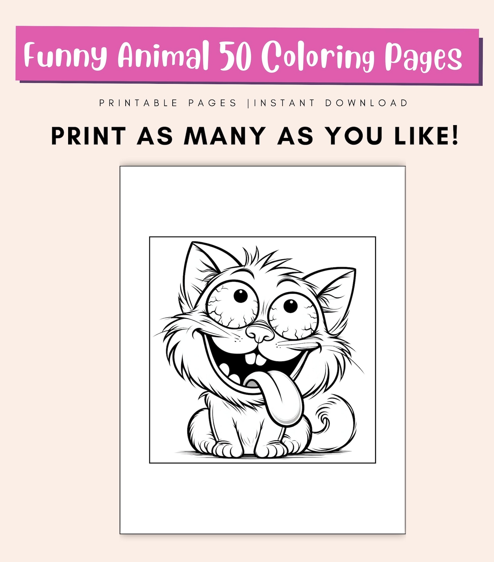 Funny Animal Coloring Pages for Kids & Adults: Printable Activity Book