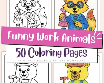 Dibujos para colorear de animales en diferentes profesiones para niños y adultos - Carreras profesionales imprimibles, divertidas ocupaciones en formato PDF