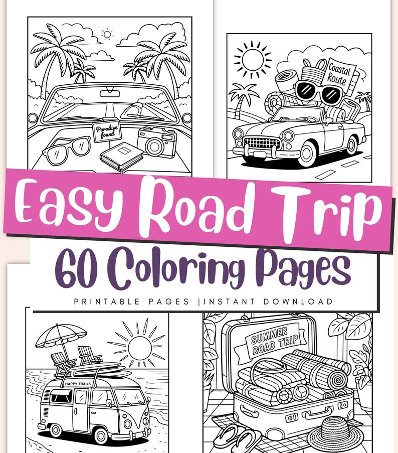 Road Trip Coloring Pages for Kids & Adults – Fun Travel Scenes, Easy ...