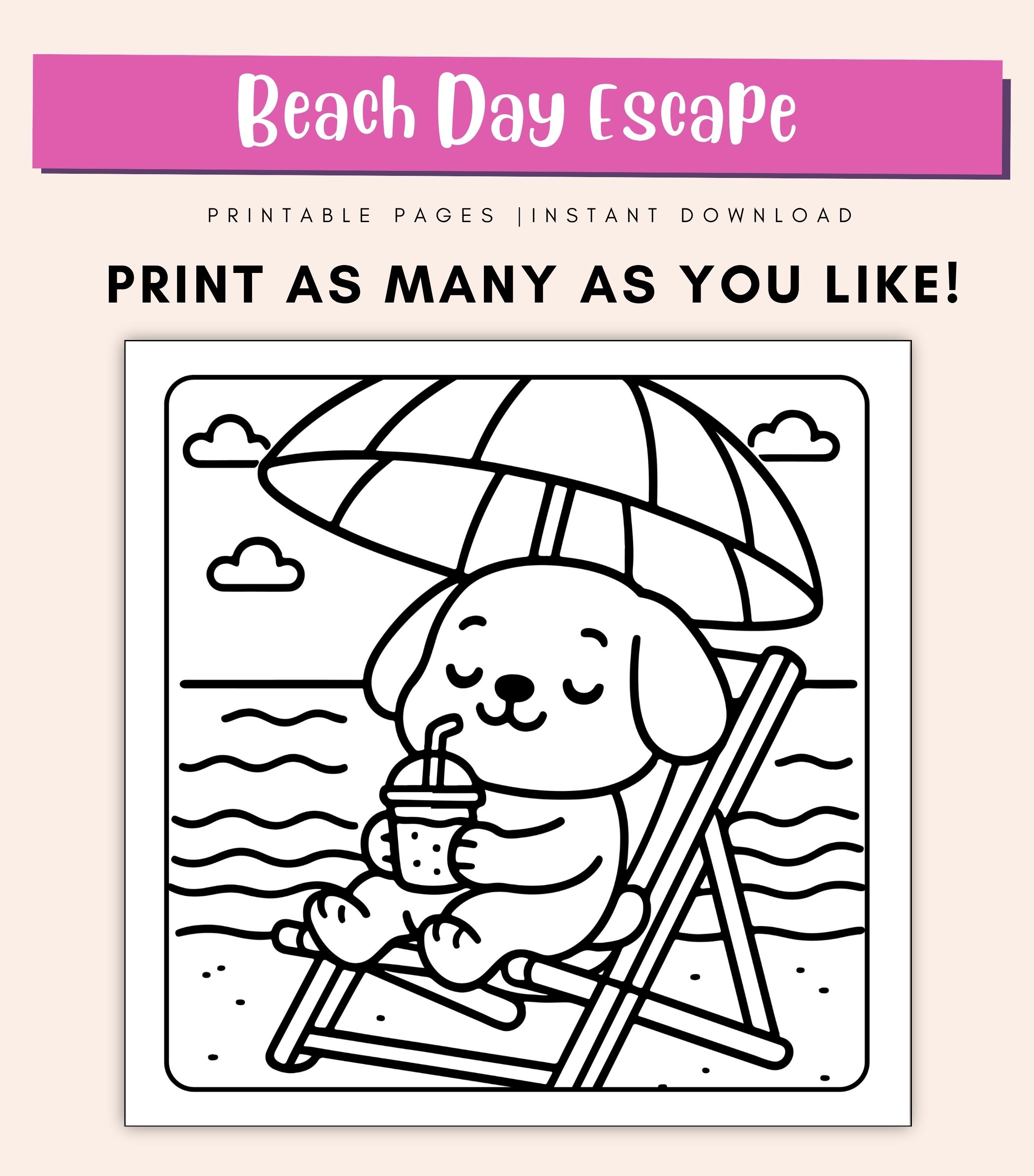 Lazy Beach Day Coloring Pages for Kids & Adults – Relaxing Summer ...