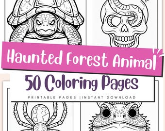 Haunted Forest Animal Coloring Pages for Kids & Adults, Spooky Woodland Printable PDF