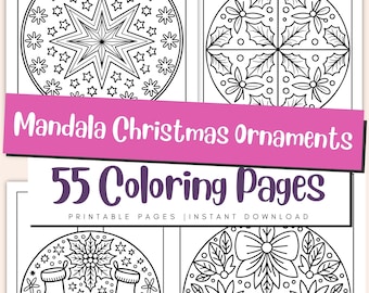 Mandala Christmas Ornament Coloring Pages for Kids & Adults, Festive Holiday Coloring Book PDF