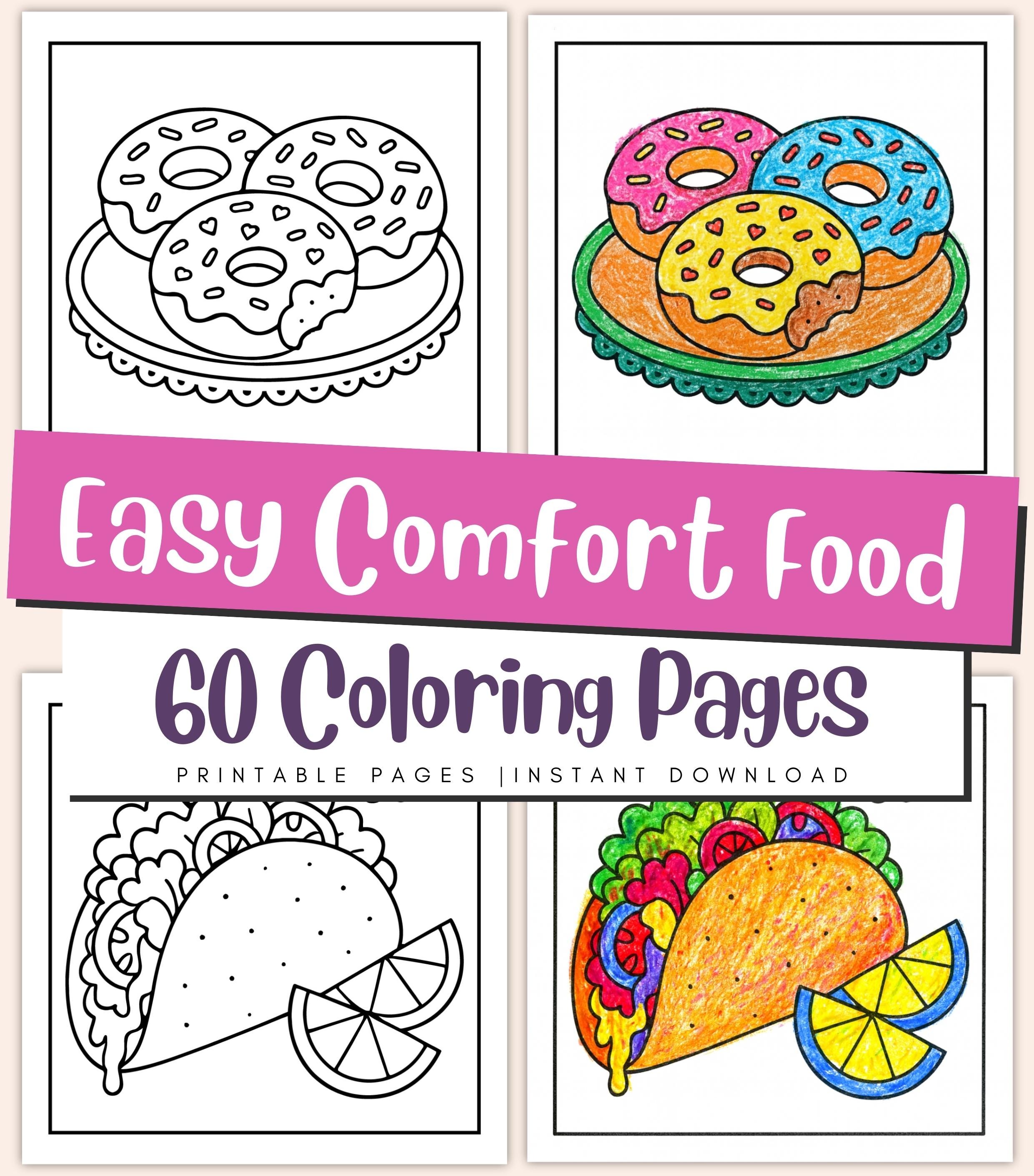 Comfort Coloring Pags Easy Comfort Food Coloring Pages – Fun Cozy Snack Printables for Adults ...