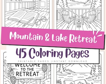 Mountain & Lake Retreat Coloring Pages – Scenic Landscape Nature Printable for Kids and Adults