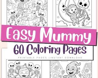 Mummy Coloring Pages for Kids & Adults, Spooky Halloween Printable PDF Book