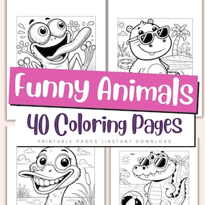 Funny Animals Coloring Pages for Kids, Cute Printable Pages, Instant Download, Animal PDF Coloring Sheets, Toddler Coloring