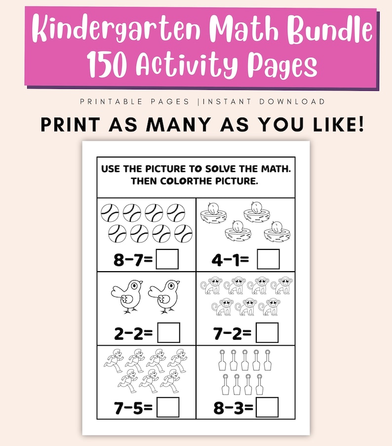 Printable early math practice pages for numbers and shapes learning