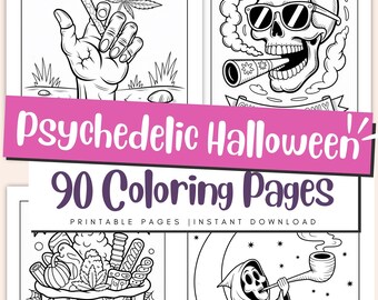 Psychedelic Halloween Coloring Pages for Adults, Trippy Spooky Art Printable PDF