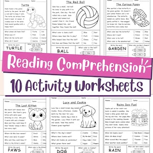 Reading Comprehension for Kids, Printable Kindergarten Activity Worksheets, Preschool Reading Activities, Instant Download