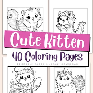 Joli chaton à colorier pour les enfants, livre de coloriage drôle de chat, adorable chaton au format PDF à imprimer, livre de coloriage animaux, filles amoureuses des chats