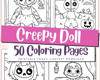 Creepy Doll Coloring Pages for Kids & Adults, Spooky Vintage Doll Printable PDF Book