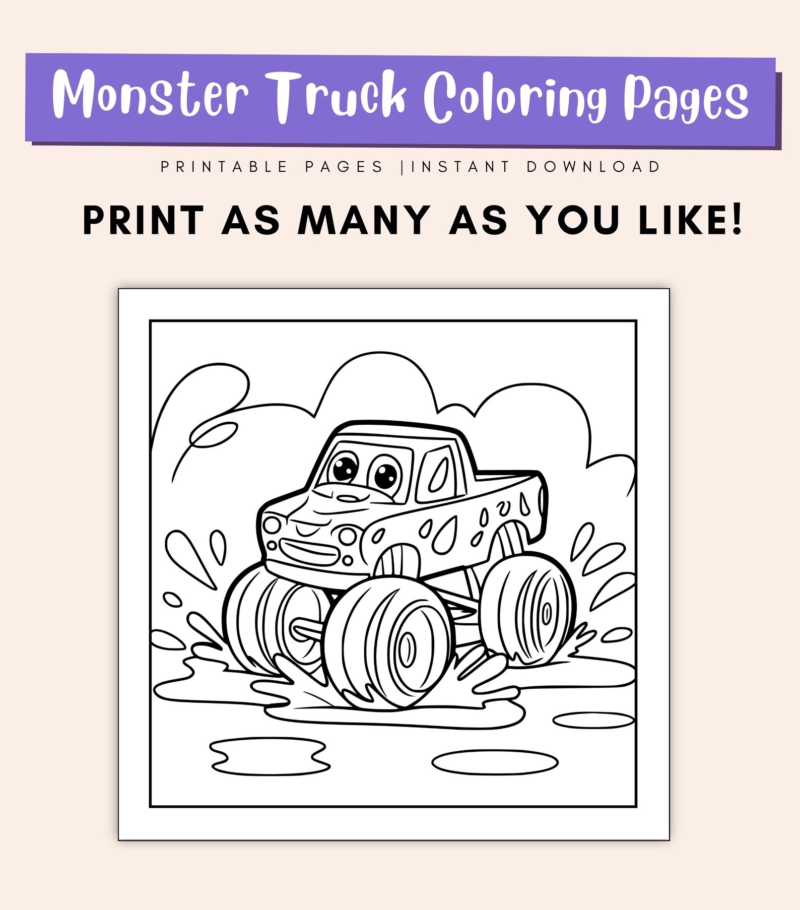Monster Truck Coloring Pages for Kids & Adults – Big Wheel Designs ...