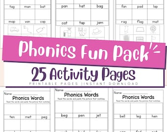 Kindergarten Phonics Words Worksheets – Printable Reading, Letter Sounds, Word Families & Early Literacy Activities