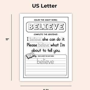 Sight Words Workbook – Color + Trace Worksheets – Kindergarten Literacy – Instant Download