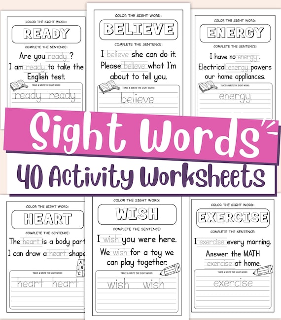 Sight Words Worksheets for Kids – Printable Reading Practice Activities for Preschool Kindergarten PDF