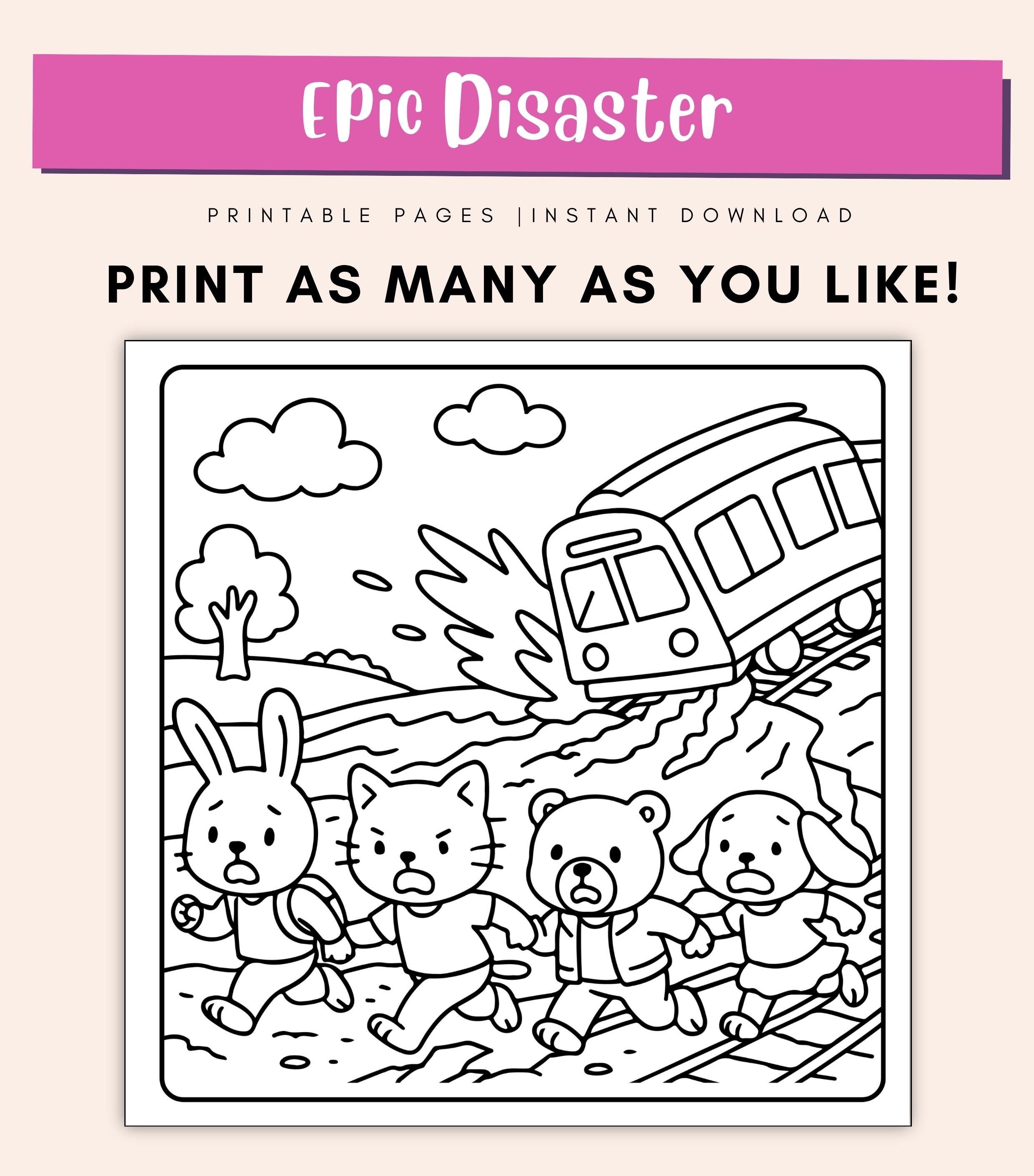 Epic Disaster Coloring Pages for Kids & Adults - Funny Chaos Scene ...