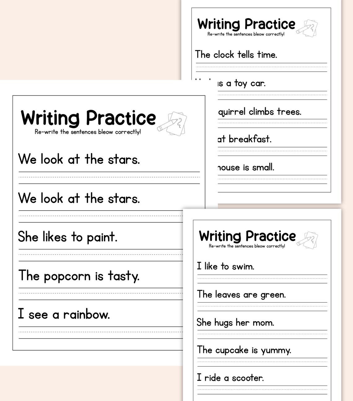 1st Grade Writing Practice Worksheets – Printable Handwriting, Sentence ...