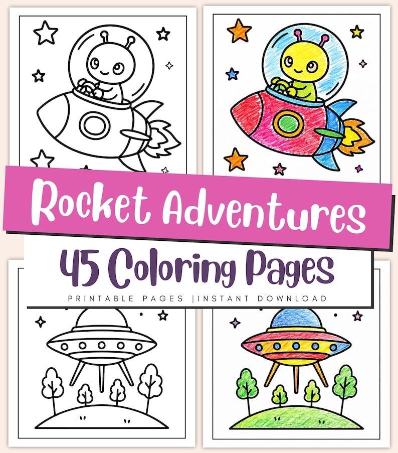 Blast off Space Coloring Pages for Kids, Rocket Printable PDF, Galaxy ...