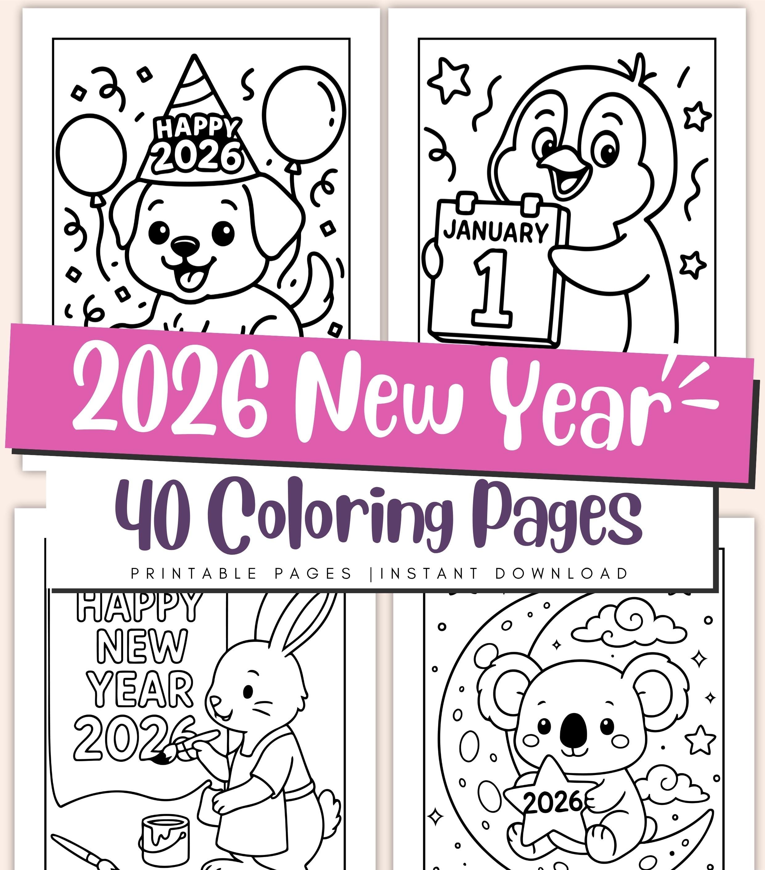 2026 new year coloring pages for kids – fun party printable, happy