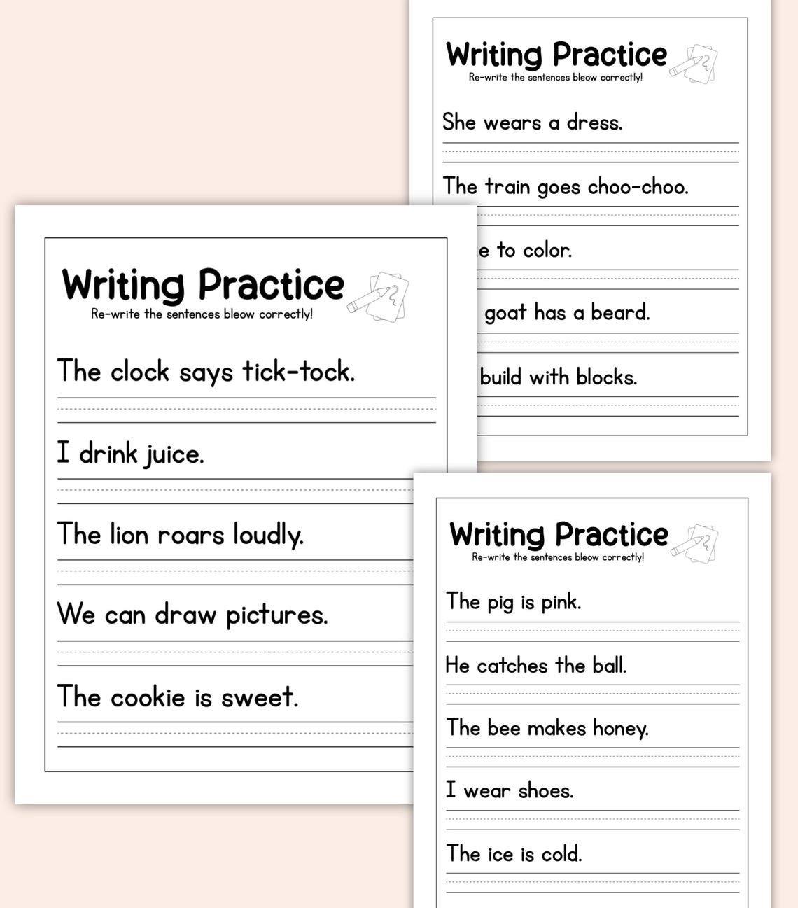 1st Grade Writing Practice Worksheets – Printable Handwriting, Sentence ...