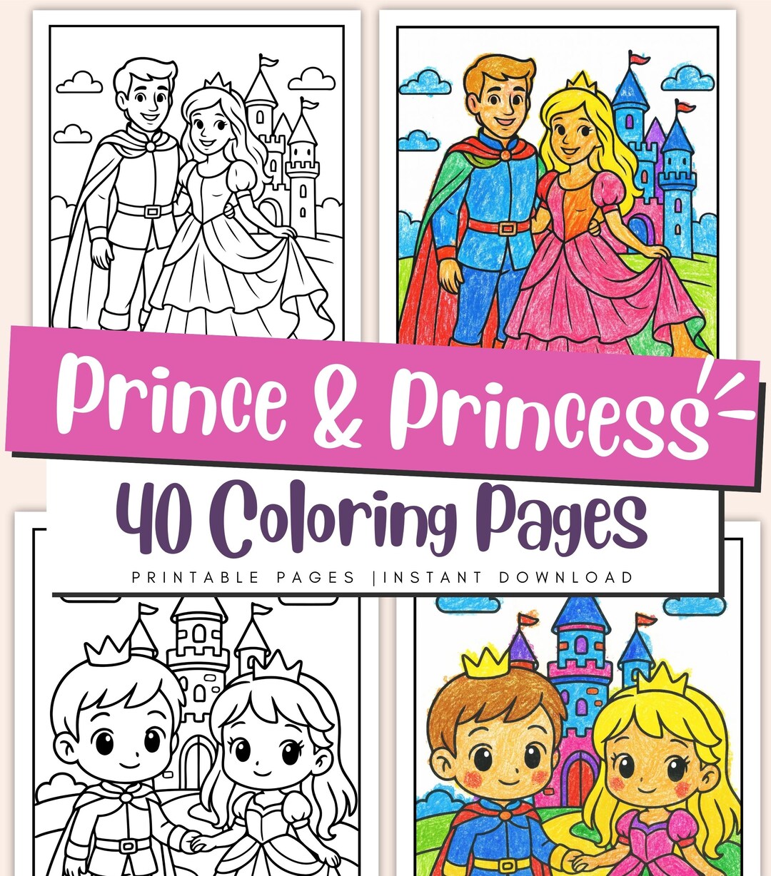 Princes For Color Prince and Princess Coloring Pages for Kids, Royal Printable PDF, Fairy ...