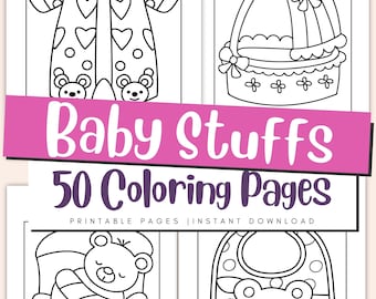 Baby Stuffs Coloring Pages for Kids, Baby Shower Book, Toddler Printable Activity, PDF Download