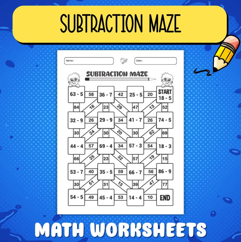 Printable subtraction maze