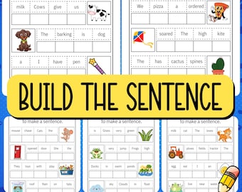 Build the Sentence Worksheets for Kids – Printable Reading and Writing Activities for Kindergarten First Grade