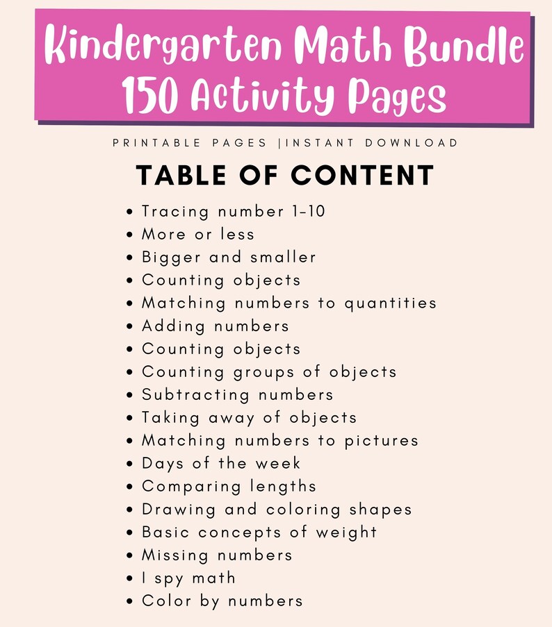 Kindergarten addition worksheets PDF instant download for kids