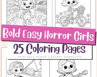Spooky Girls Coloring Pages for Kids & Adults, Gothic Halloween Printable PDF