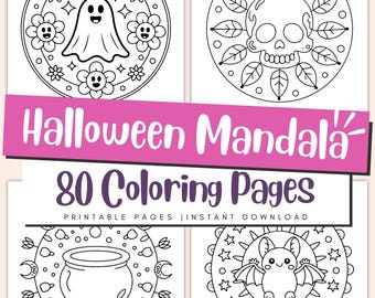 Halloween Mandala Coloring Pages for Kids & Adults, Spooky Pattern Art Printable PDF