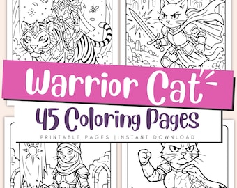 Dibujos para colorear de gatos guerreros para niños: Valientes batallas felinas, arte de aventuras con armaduras de fantasía (PDF)