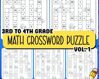 Grade 3–4 Mixed Math Crossword Puzzle – Addition Subtraction Multiplication Division Worksheet for Classroom & Homeschool