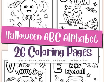 Halloween ABC Coloring Pages for Kids – Alphabet Letter Coloring Book Preschool Kindergarten Printable PDF