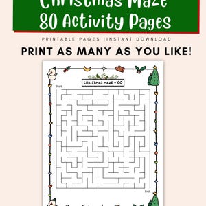 Cute festive maze worksheets for children, Christmas activity book PDF