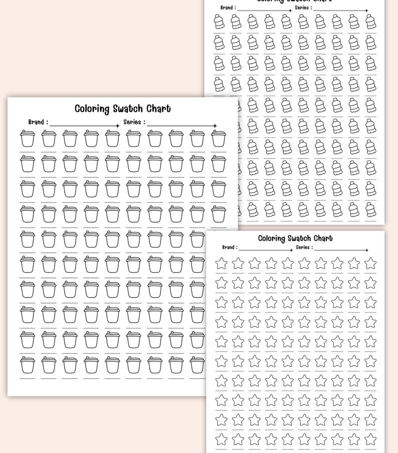 Blank color testing sheets for watercolor and markers