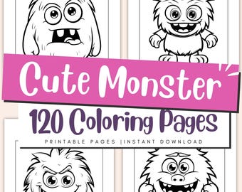 Freundliche Monster Malseiten für Kinder, einfach Silly Monster druckbare PDF, lustige Kreaturen-Aktivität