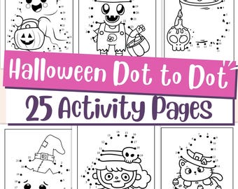 Halloween Dot to Dot Worksheets for Kids – Preschool Kindergarten Connect the Dots Printable PDF