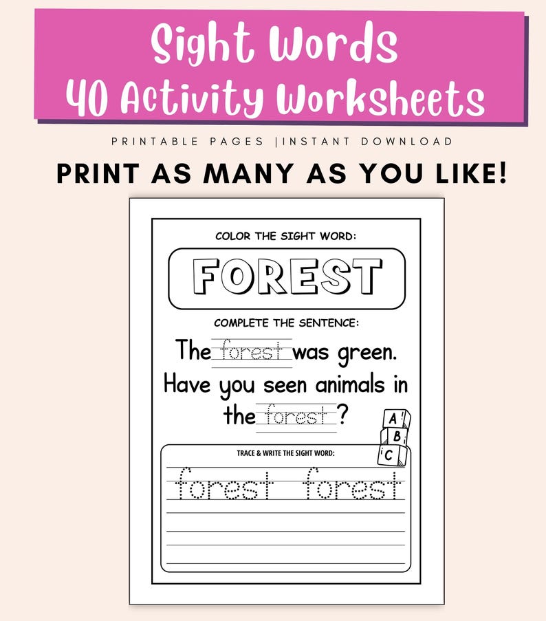 Dolch Sight Words Activities – Trace, Write, Color – 1st Grade Reading Centers – Teacher PDF