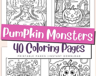 Pumpkin Monster Coloring Pages for Kids & Adults, Spooky Halloween Creature Printable PDF