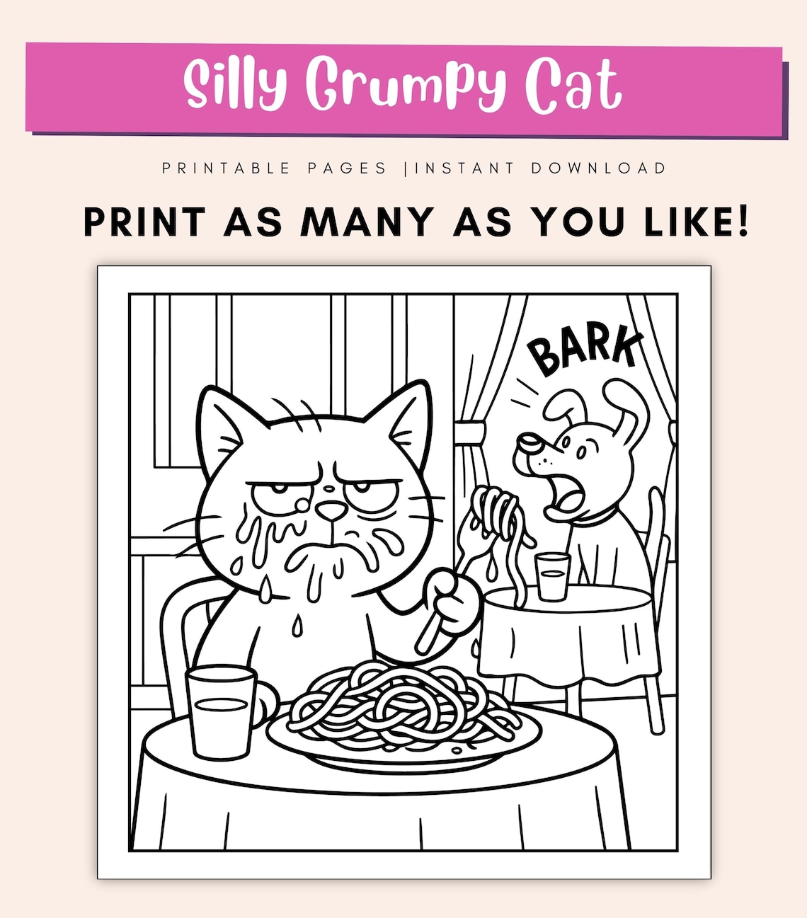Silly Grumpy Cat Coloring Pages for Kids – Unlucky Kitty Art, Funny Pet ...
