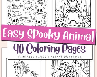 Spooky Animal Coloring Pages for Kids & Adults, Cozy Halloween Creatures Printable PDF
