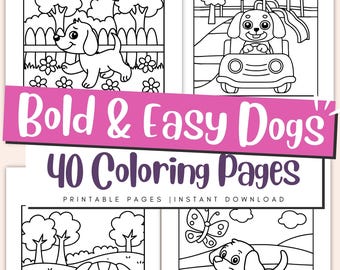 Dibujos fáciles para colorear de perros para niños: divertidas hojas de actividades para cachorros, libro sencillo para colorear de animales