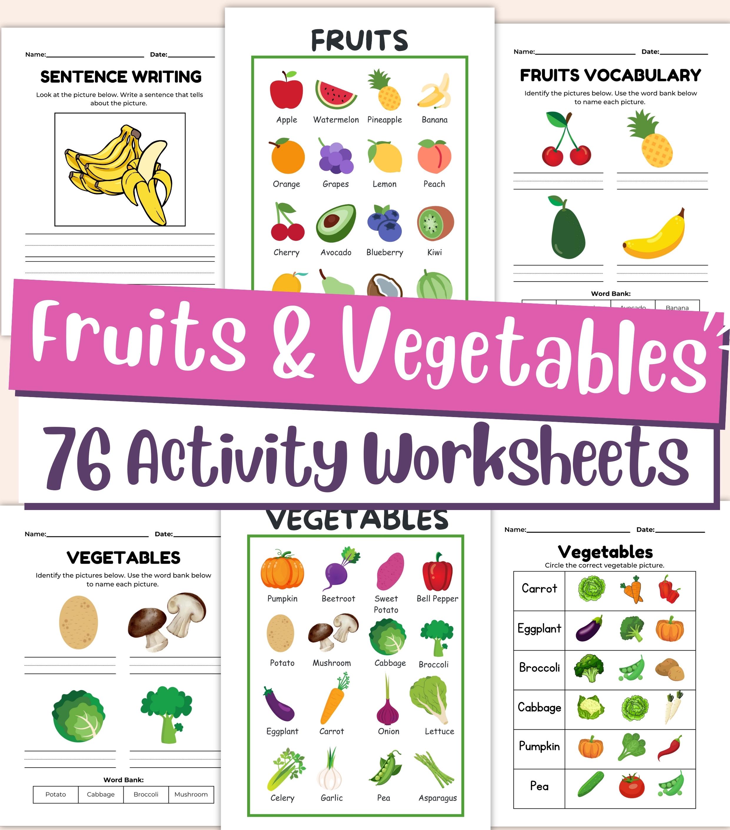 Fruits and Vegetables Activity Workbook for Kids – Printable Preschool ...