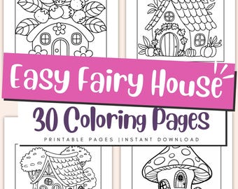 Easy Fairy House Coloring Pages for Kids, Fantasy Cottage Printable PDF, Magical Garden Fun