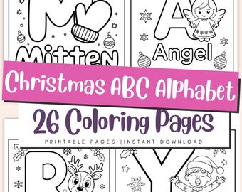 Christmas ABC Coloring Pages for Kids, Alphabet Learning Holiday Activity Book PDF