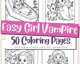 Girl Vampire Coloring Pages for Kids & Adults, Gothic Halloween Printable PDF Book